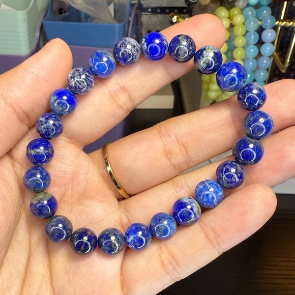 8mm lapis lazuli bracelet w pyrite - Picture 1 of 3